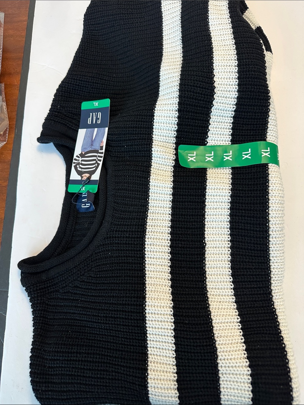 GAP Black and White Striped Crewneck Sweater
